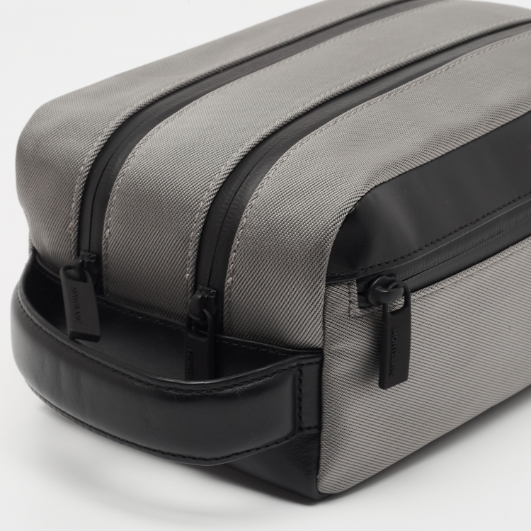 Pre Owned Montblanc Grey/Black Nylon and Leather Zip Toiletry Pouch