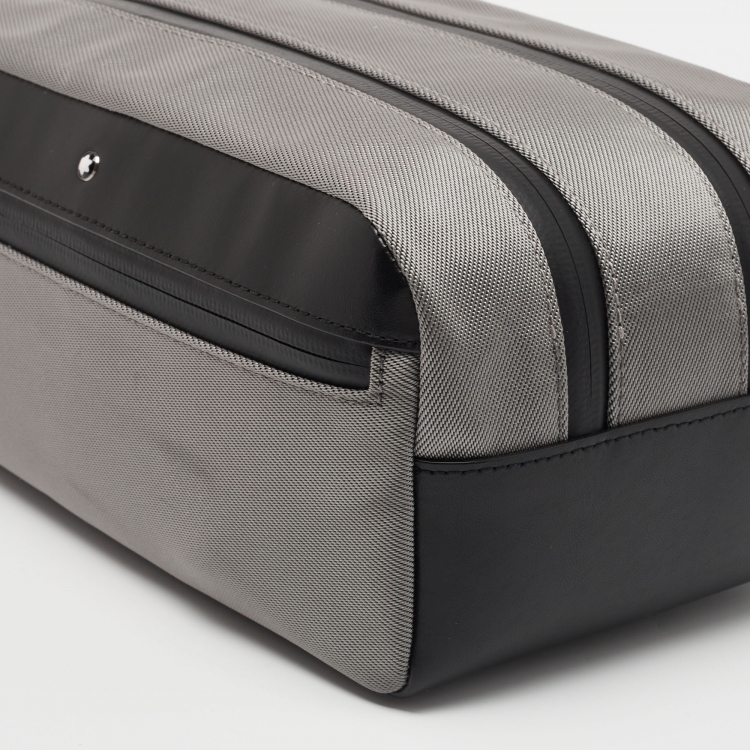 Pre Owned Montblanc Grey/Black Nylon and Leather Zip Toiletry Pouch