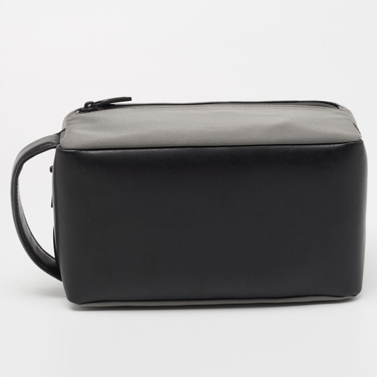 Pre Owned Montblanc Grey/Black Nylon and Leather Zip Toiletry Pouch