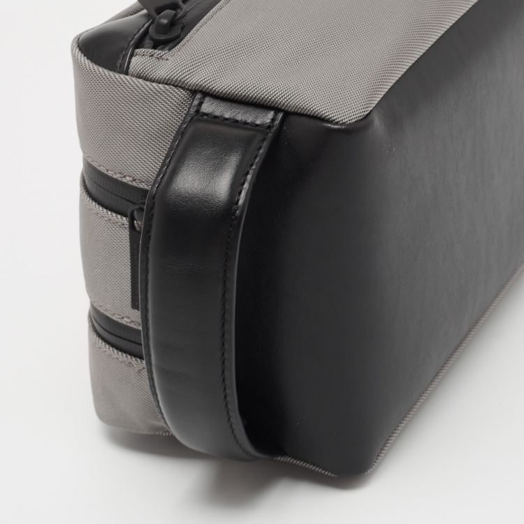 Pre Owned Montblanc Grey/Black Nylon and Leather Zip Toiletry Pouch