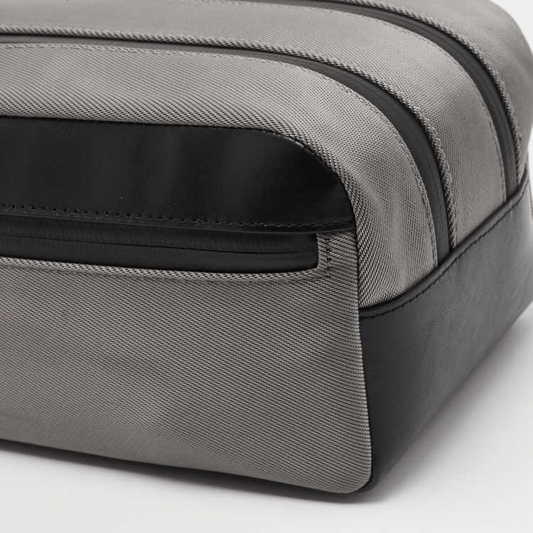 Pre Owned Montblanc Grey/Black Nylon and Leather Zip Toiletry Pouch