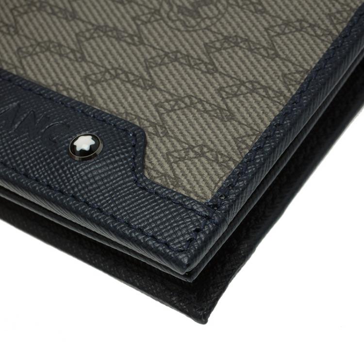 Pre Owned Montblanc Blue Coated Canvas and Leather Signature Card Holder
