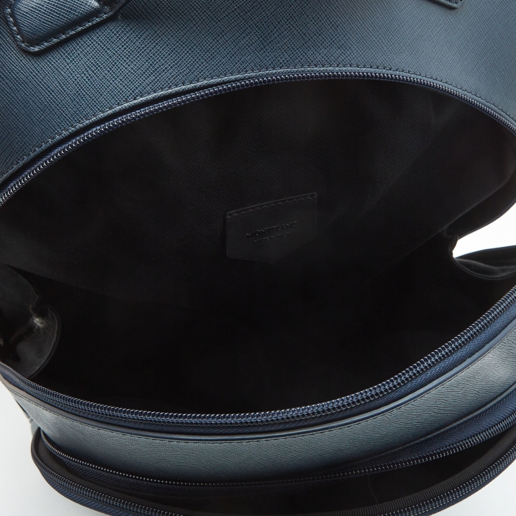 Pre Owned Montblanc Navy Blue Leather Large 3 Compartments Sactorial Backpack