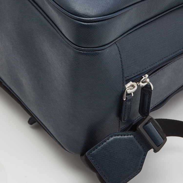 Pre Owned Montblanc Navy Blue Leather Large 3 Compartments Sactorial Backpack