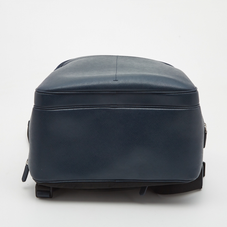 Pre Owned Montblanc Navy Blue Leather Large 3 Compartments Sactorial Backpack