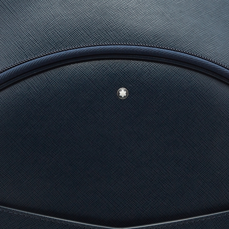 Pre Owned Montblanc Navy Blue Leather Large 3 Compartments Sactorial Backpack