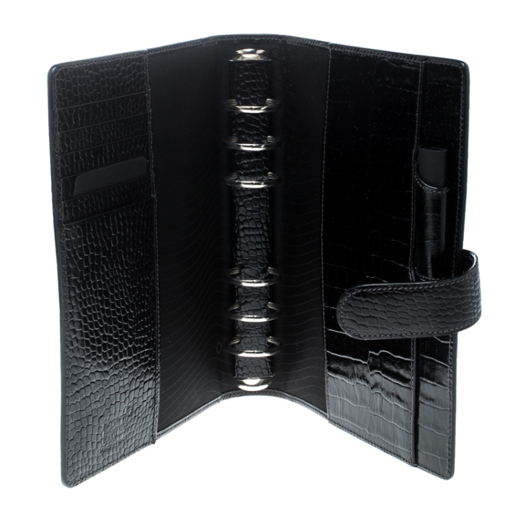 Pre Owned Montblanc Black Croc Embossed Medium Organiser 