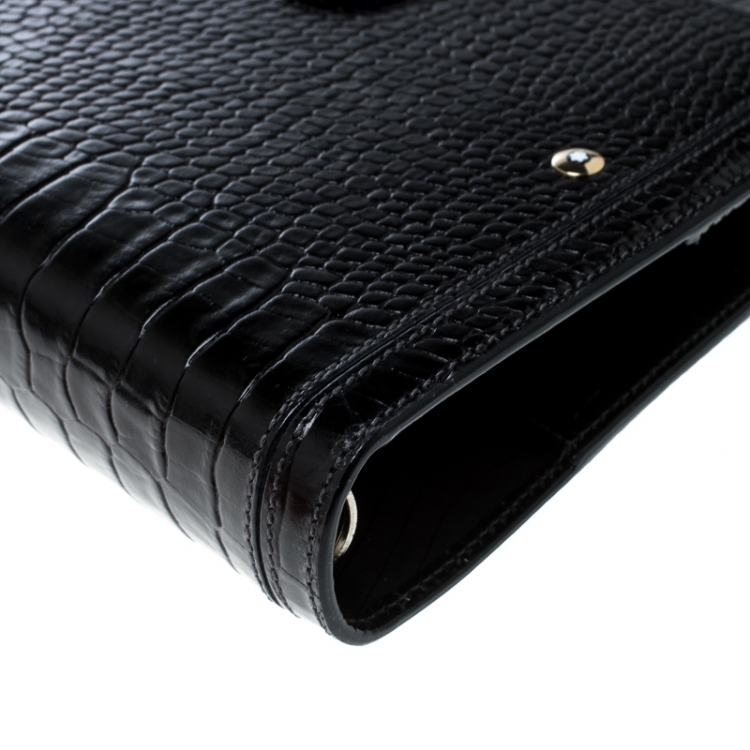 Pre Owned Montblanc Black Croc Embossed Medium Organiser 