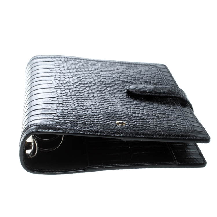 Pre Owned Montblanc Black Croc Embossed Medium Organiser 