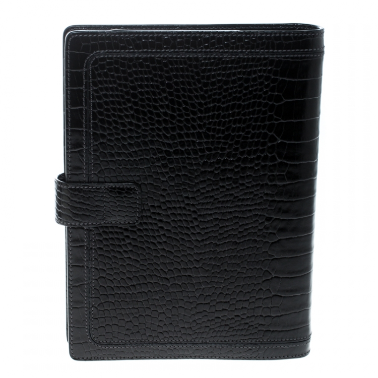 Pre Owned Montblanc Black Croc Embossed Medium Organiser 