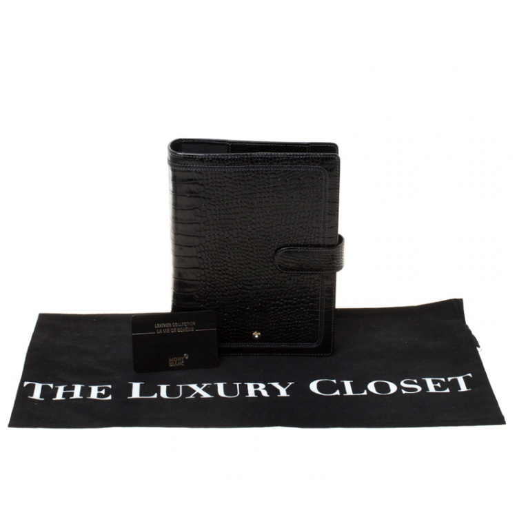 Pre Owned Montblanc Black Croc Embossed Medium Organiser 