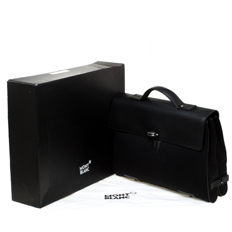 Pre Owned Montblanc Black Fabric and Leather Double Gusset Nightflight Briefcase