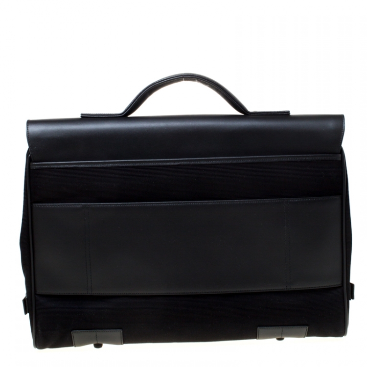Pre Owned Montblanc Black Fabric and Leather Double Gusset Nightflight Briefcase