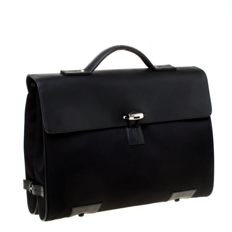 Pre Owned Montblanc Black Fabric and Leather Double Gusset Nightflight Briefcase