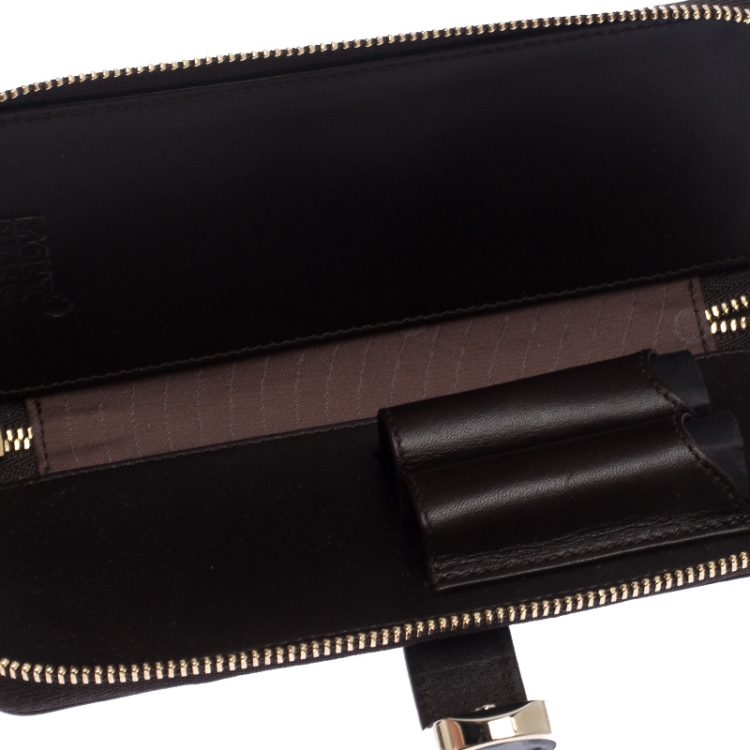 Pre Owned Montblanc Brown Leather 2 Pen Zip Pouch 