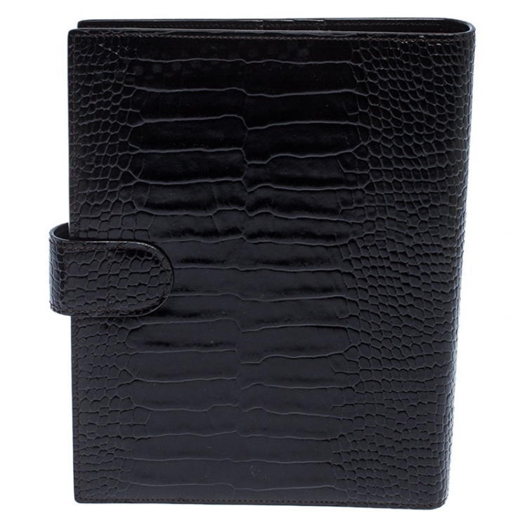 Pre Owned Montblanc Dark Brown Crocodile Embossed Medium La Vie De Boheme Organizer