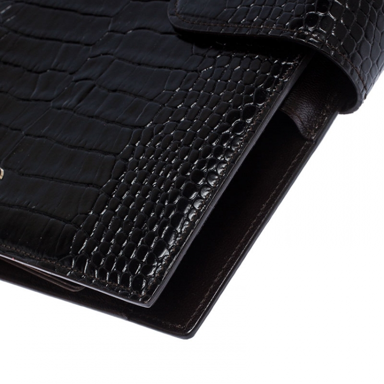 Pre Owned Montblanc Dark Brown Crocodile Embossed Medium La Vie De Boheme Organizer