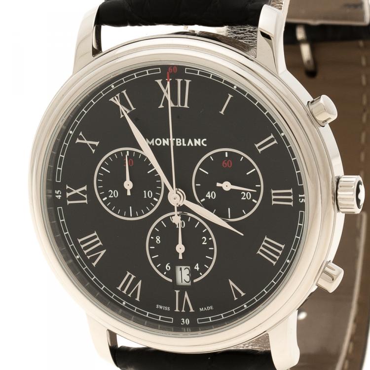 Pre Owned Montblanc Black Stainless Steel Tradition Men's Wristwatch 42 mm