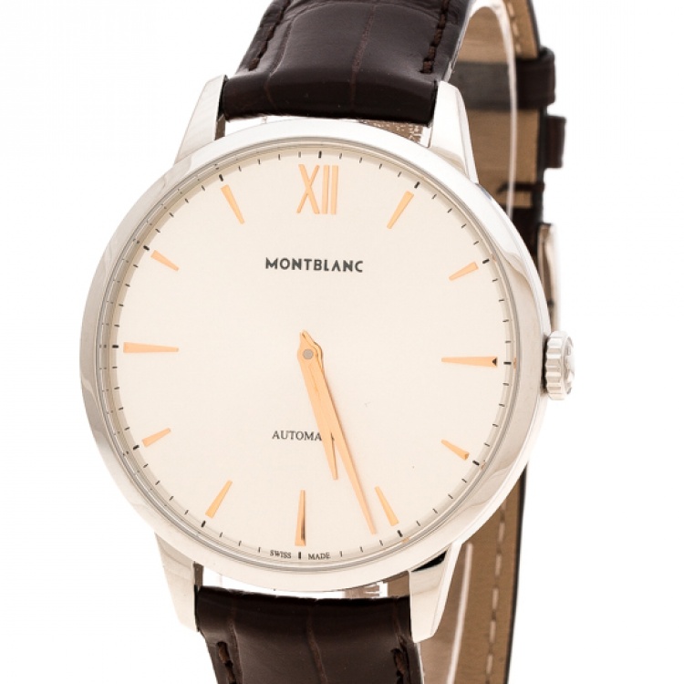 Pre Owned Montblanc Silver White Stainless Steel Heritage Spirit 7299 Men's Wristwatch 41 mm