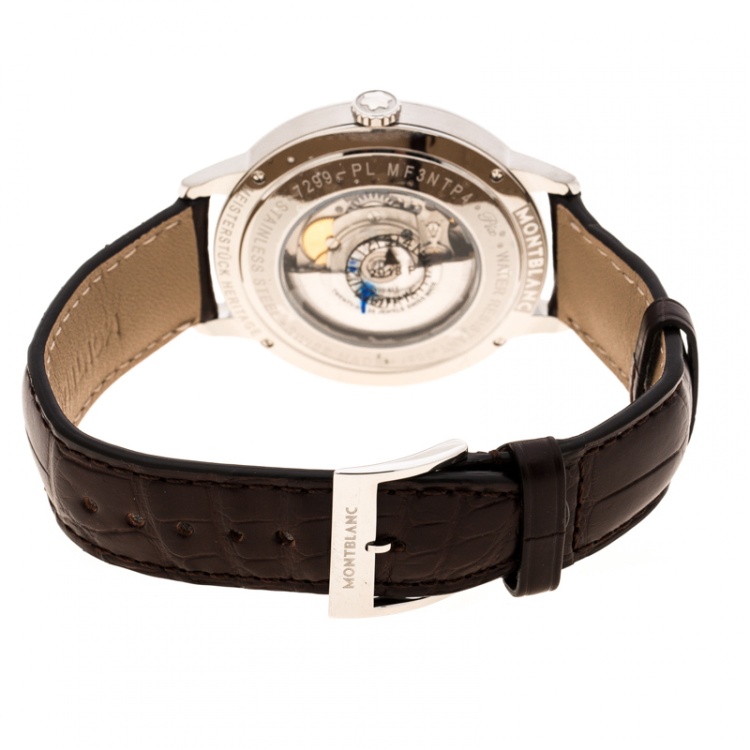 Pre Owned Montblanc Silver White Stainless Steel Heritage Spirit 7299 Men's Wristwatch 41 mm
