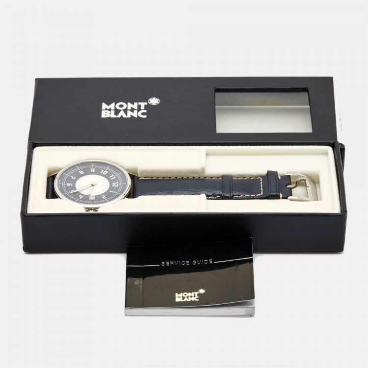 Pre Owned Montblanc Blue Stainless Steel Leather Summit M29048 Men's Wristwatch 38 mm
