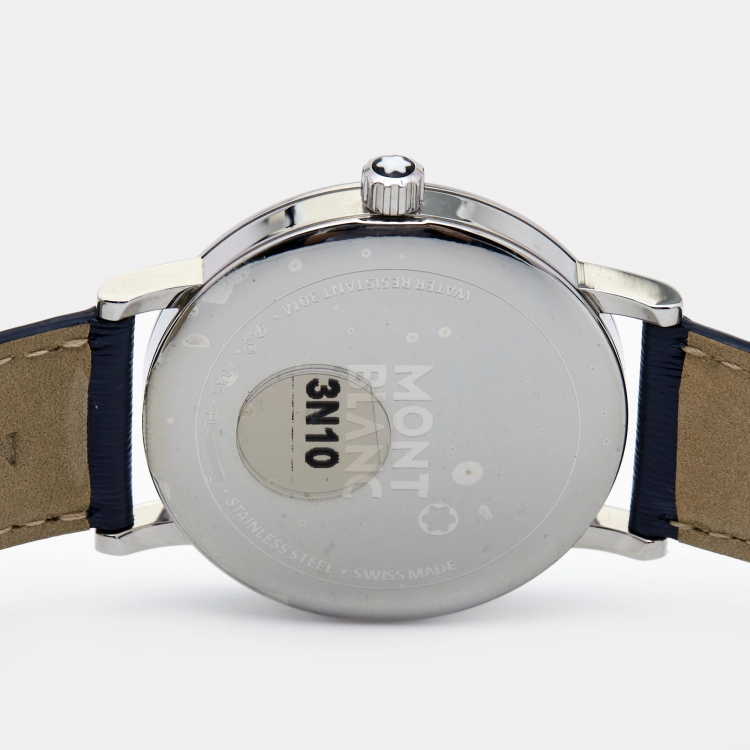 Pre Owned Montblanc Blue Stainless Steel Leather Summit M29048 Men's Wristwatch 38 mm