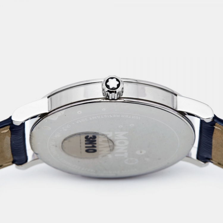 Pre Owned Montblanc Blue Stainless Steel Leather Summit M29048 Men's Wristwatch 38 mm