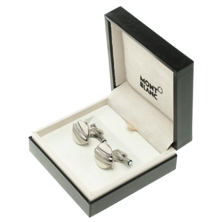 Pre Owned Montblanc Bicolor Lacquer Reversible Stainless Steel Heritage Cufflinks