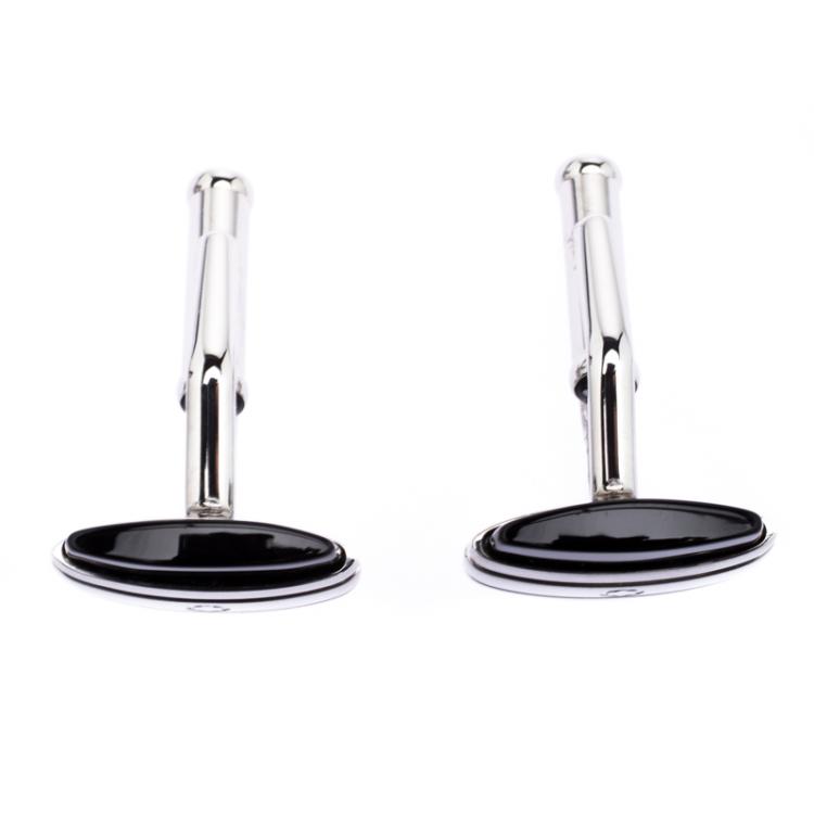 Pre Owned Montblanc Iconic Black Onyx Stainless Steel Cufflinks