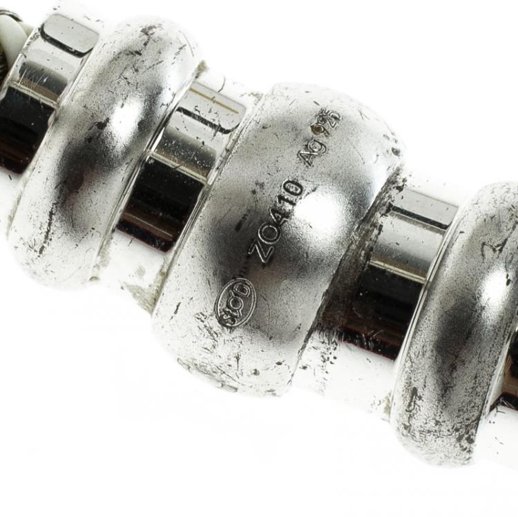 Pre Owned Montblanc White Rubber Silver Tone Woven Magnetic Bracelet
