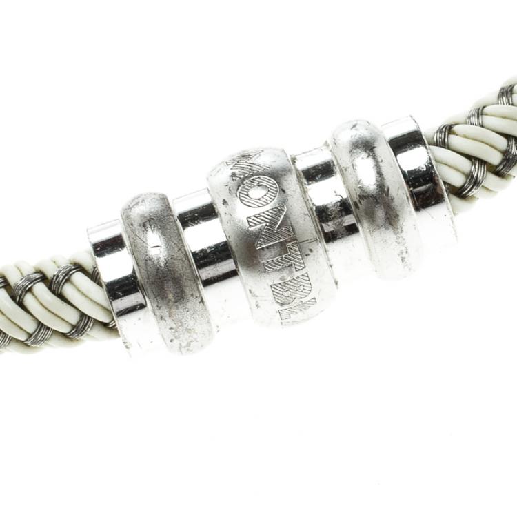 Pre Owned Montblanc White Rubber Silver Tone Woven Magnetic Bracelet