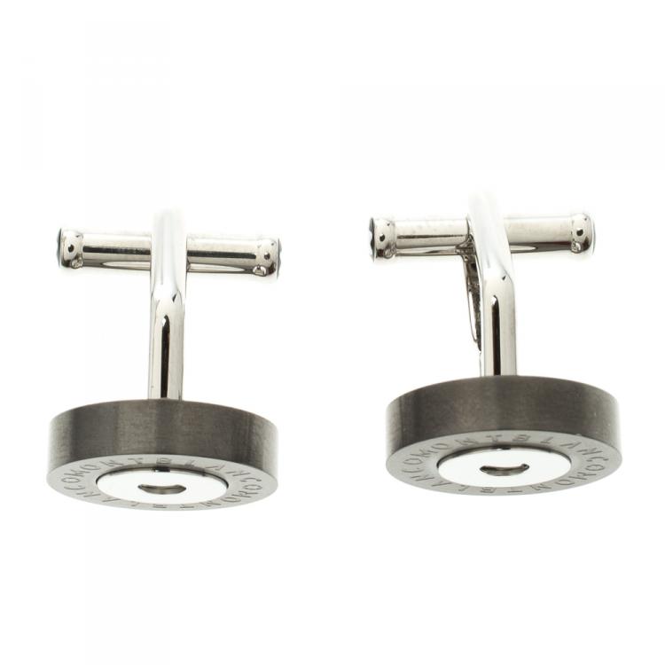 Pre Owned Montblanc Circular Disc Stainless Steel & Grey PVD Coated Cufflinks
