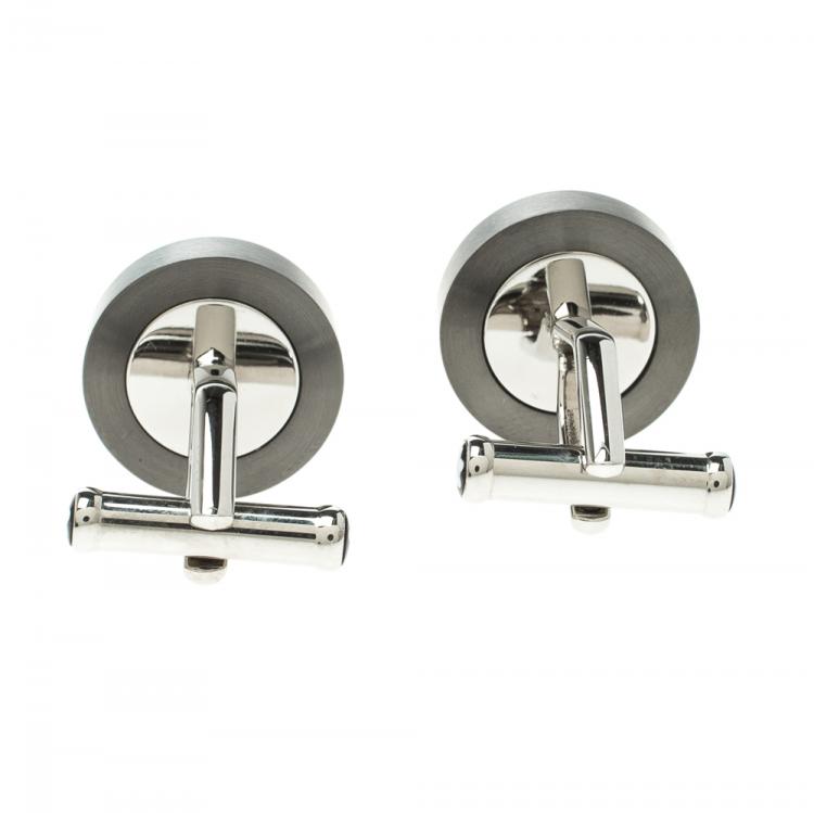 Pre Owned Montblanc Circular Disc Stainless Steel & Grey PVD Coated Cufflinks