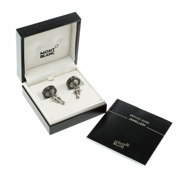 Pre Owned Montblanc Circular Disc Stainless Steel & Grey PVD Coated Cufflinks