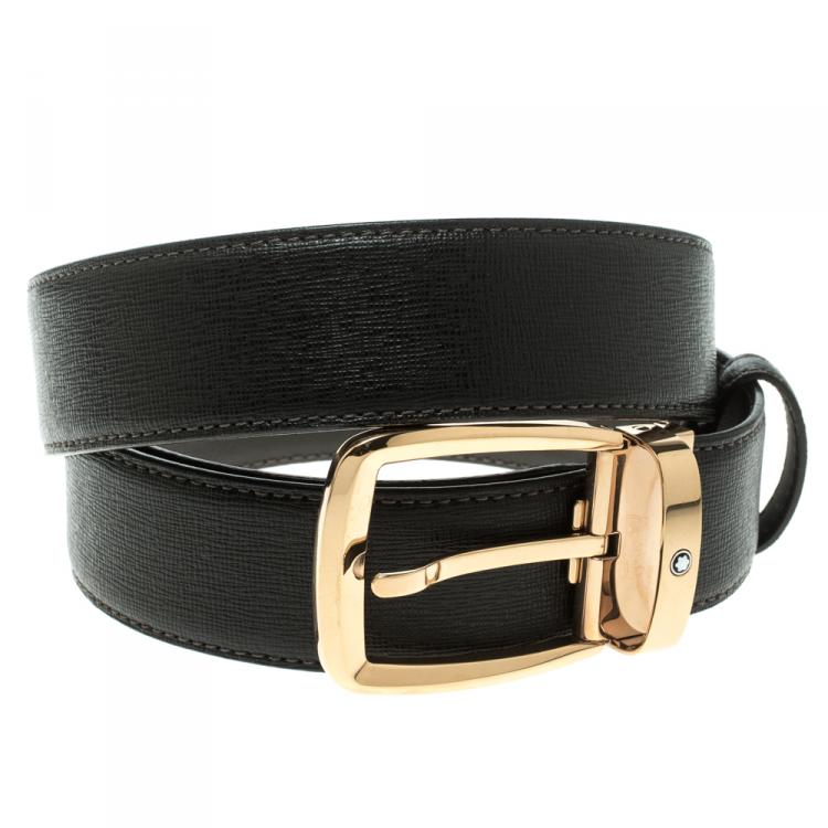 Pre Owned Montblanc Dark Brown Leather Classic Line Buckle Belt 120cm