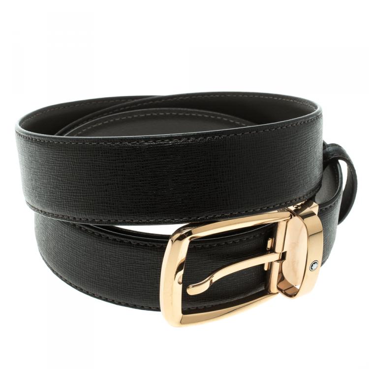 Pre Owned Montblanc Dark Brown Leather Classic Line Buckle Belt 120cm