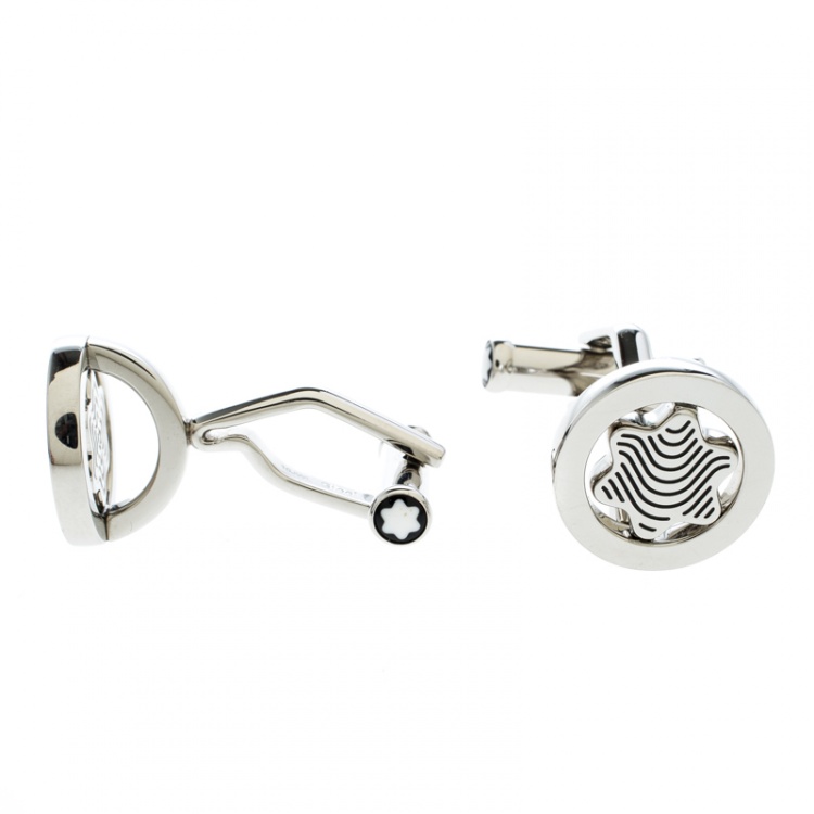 Pre Owned Montblanc Heritage Enamel Stainless Steel Round Cufflinks