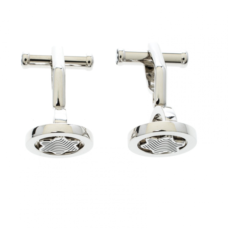 Pre Owned Montblanc Heritage Enamel Stainless Steel Round Cufflinks