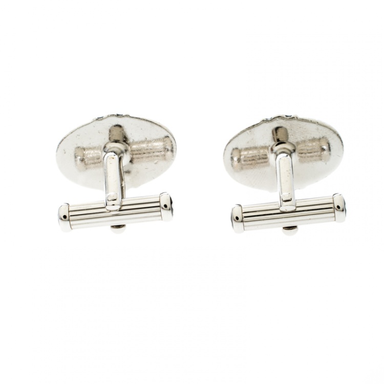 Pre Owned Montblanc Onyx Inlay Silver Tone Oval Cufflinks 