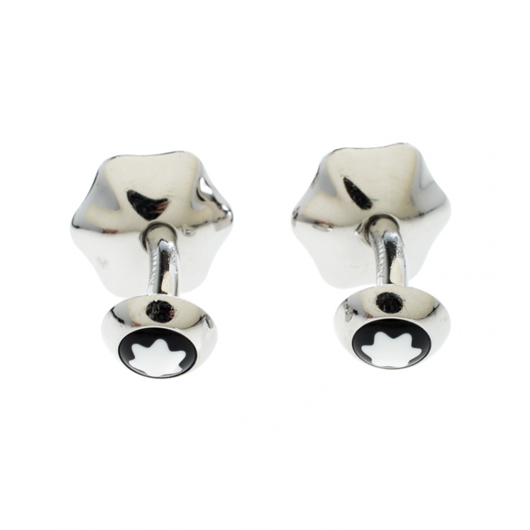 Pre Owned Montblanc Onyx Inlay Stainless Steel Star Cufflinks