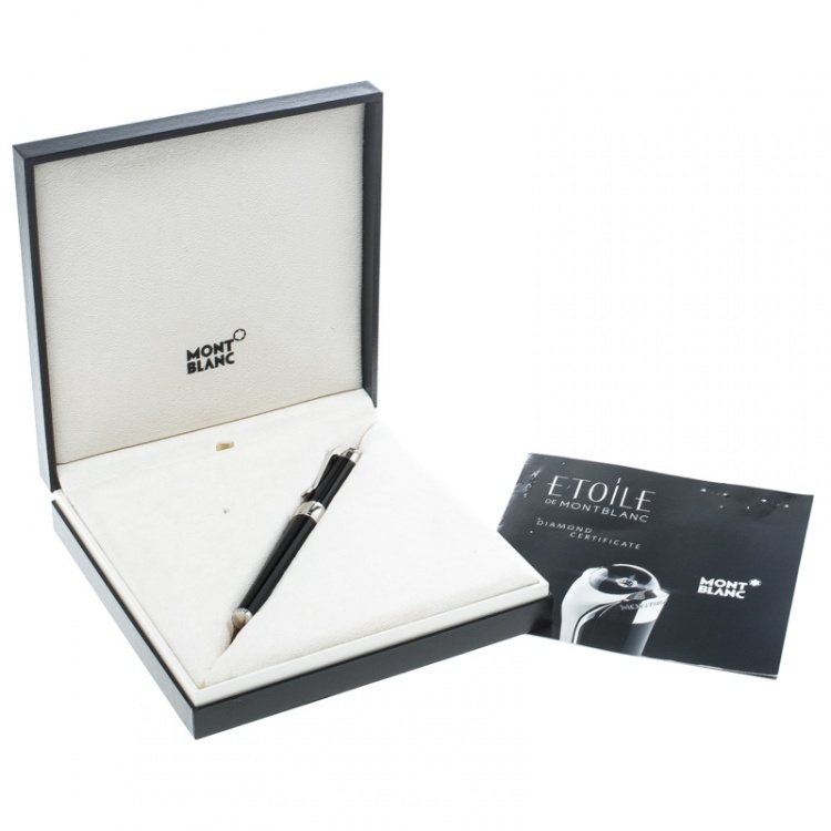 Pre Owned Montblanc Etoile Diamond Black Resin Platinum Finish Rollerball Pen