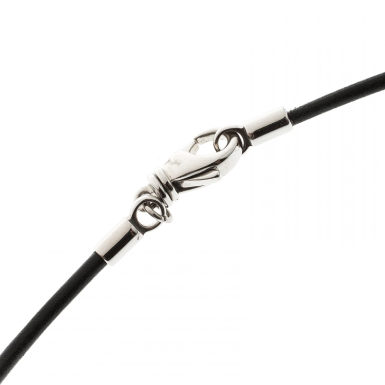 Pre Owned Montblanc Graphic Tag Steel Pendant & Leather Cord Neckpiece