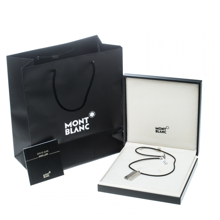Pre Owned Montblanc Graphic Tag Steel Pendant & Leather Cord Neckpiece