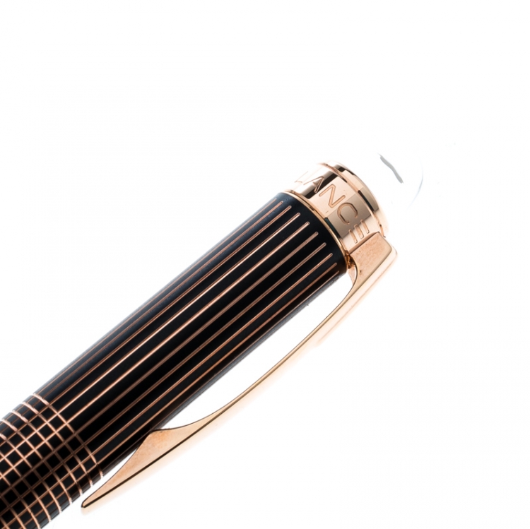 Pre Owned Montblanc StarWalker Black Lacquer Pin Striped Textured Rose Gold Finish Ballpoint Pen