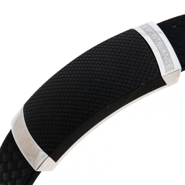 Pre Owned Montblanc Black Extreme Leather Stainless Steel Bracelet