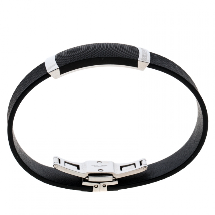 Pre Owned Montblanc Black Extreme Leather Stainless Steel Bracelet