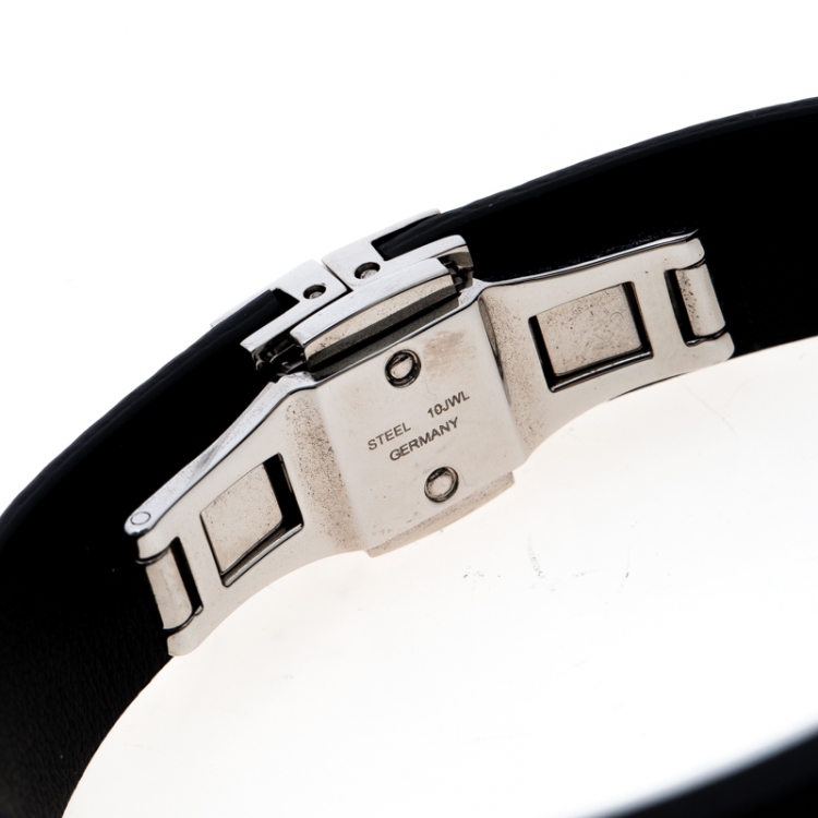 Pre Owned Montblanc Black Extreme Leather Stainless Steel Bracelet