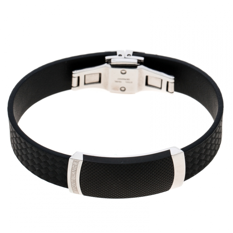 Pre Owned Montblanc Black Extreme Leather Stainless Steel Bracelet