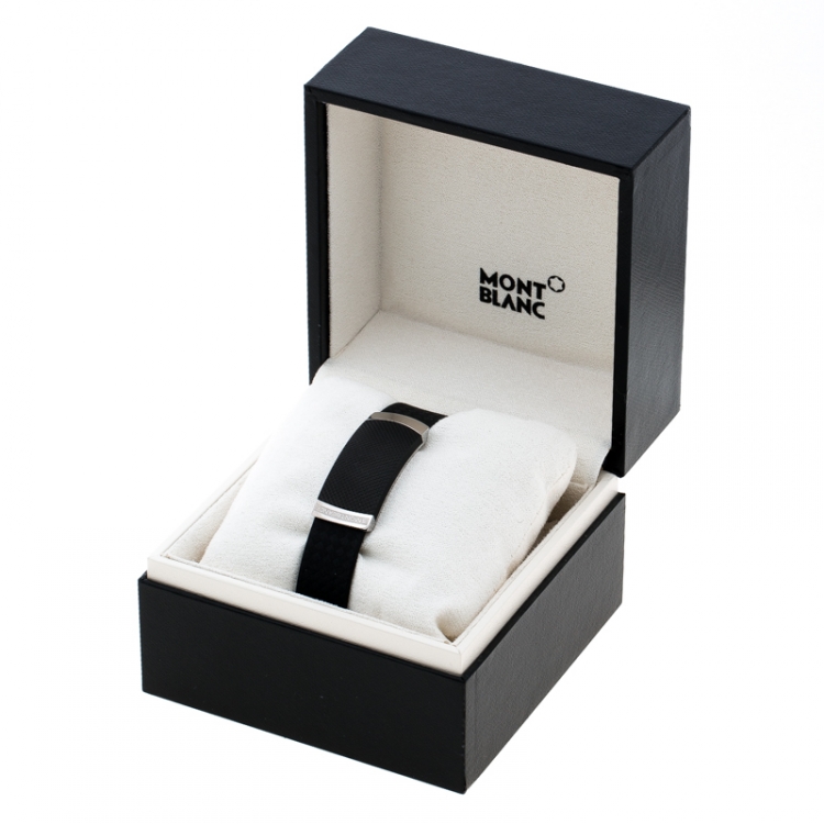 Pre Owned Montblanc Black Extreme Leather Stainless Steel Bracelet