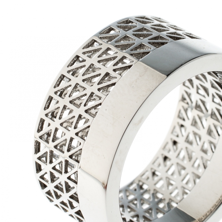 Pre Owned Montblanc Graphic Cutout Steel Skeleton Band Ring Size 62